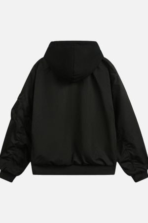 Concert Outfit Faux Two-Piece Pleated Spliced Hooded Bomber Jacket