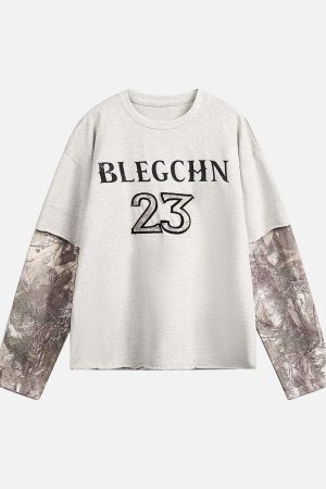 Concert Outfit Faux Two-Piece Print Long-Sleeve T-Shirt