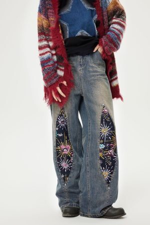 Concert Outfit Firework Beadwork Loose Jeans