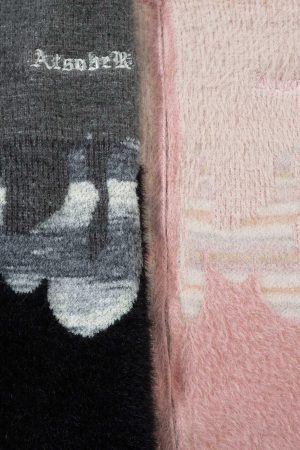 Concert Outfit Flame Embroidery Fuzzy Zipper Sweater