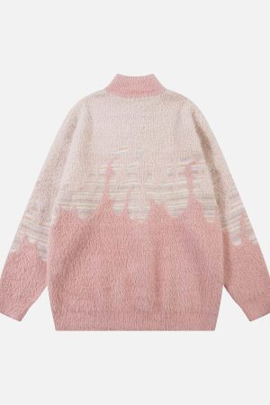 Concert Outfit Flame Embroidery Fuzzy Zipper Sweater