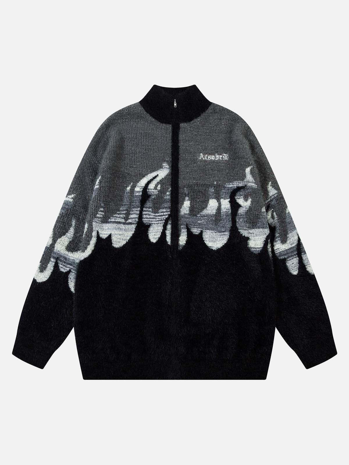 Concert Outfit Flame Embroidery Fuzzy Zipper Sweater Concert Outfit Flame Embroidery Fuzzy Zipper Sweater