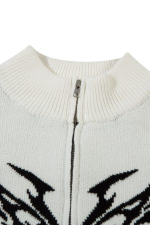 Concert Outfit Flame Faux Mink Fur Zip Up Mock Neck Sweater