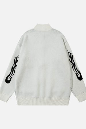 Concert Outfit Flame Faux Mink Fur Zip Up Mock Neck Sweater