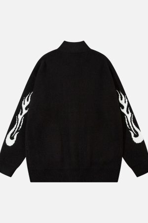 Concert Outfit Flame Faux Mink Fur Zip Up Mock Neck Sweater