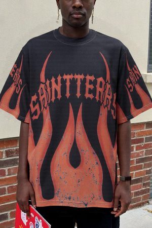 Concert Outfit Flame Graphic Crew Neck T-Shirt