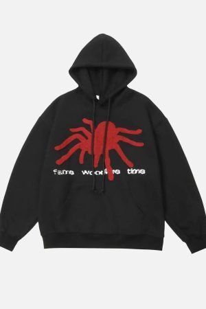 Concert Outfit Flocked Spider Hoodie