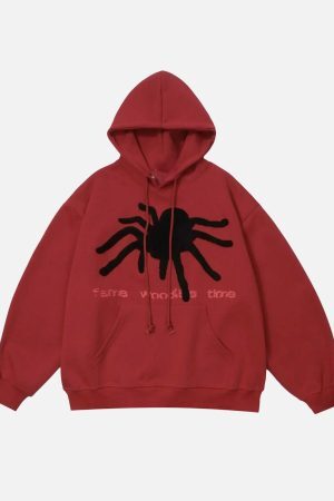 Concert Outfit Flocked Spider Hoodie
