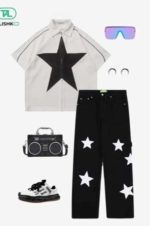 Concert Outfit Flocked Star Straight Jeans