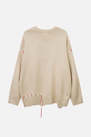 Concert Outfit Floral Embroidered Crew Neck Sweater