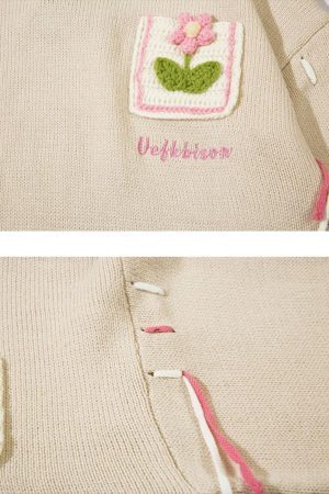 Concert Outfit Floral Embroidered Crew Neck Sweater