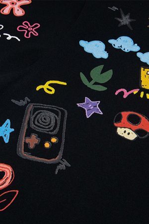 Concert Outfit Floral Embroidered Crew Neck T-Shirt