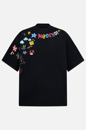 Concert Outfit Floral Embroidered Crew Neck T-Shirt