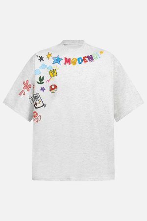 Concert Outfit Floral Embroidered Crew Neck T-Shirt