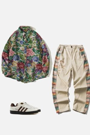 Concert Outfit Floral Embroidered Long-Sleeved Shirt