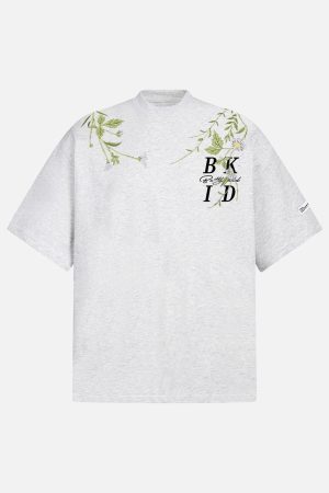 Concert Outfit Floral Embroidered Oversized Short Sleeve T-Shirt