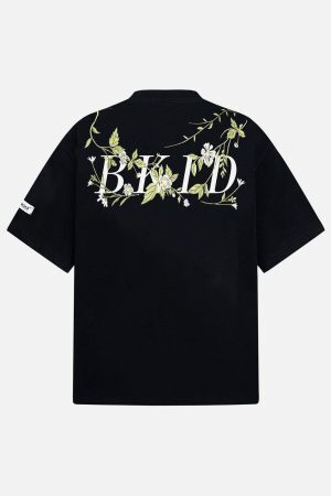 Concert Outfit Floral Embroidered Oversized Short Sleeve T-Shirt