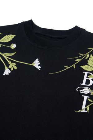 Concert Outfit Floral Embroidered Oversized Short Sleeve T-Shirt