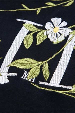 Concert Outfit Floral Embroidered Oversized Short Sleeve T-Shirt