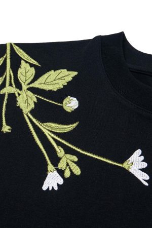 Concert Outfit Floral Embroidered Oversized Short Sleeve T-Shirt