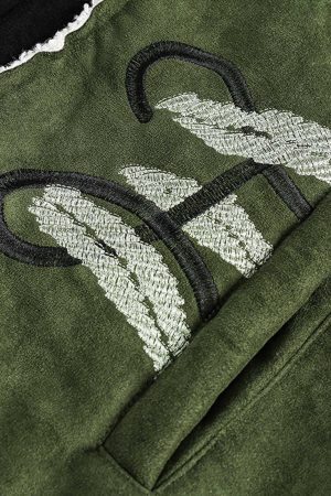 Concert Outfit Floral Embroidered Suede Fleece Jacket