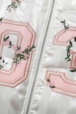 Concert Outfit Floral Letter Embroidered Stand Collar Cotton Coat