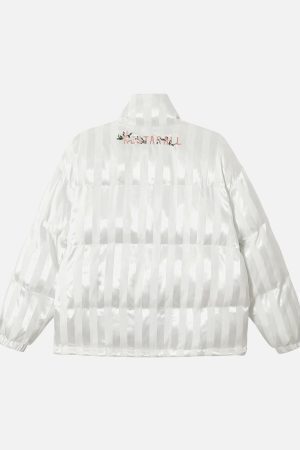 Concert Outfit Floral Letter Embroidered Stand Collar Cotton Coat