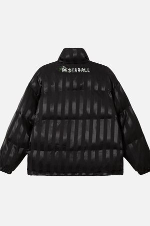 Concert Outfit Floral Letter Embroidered Stand Collar Cotton Coat