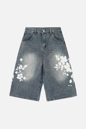 Concert Outfit Floral Print Denim Shorts