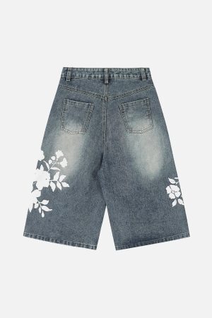Concert Outfit Floral Print Denim Shorts