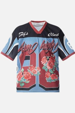 Concert Outfit Floral Print Jersey V Neck T-Shirt