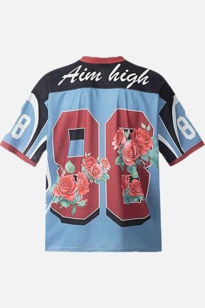 Concert Outfit Floral Print Jersey V Neck T-Shirt