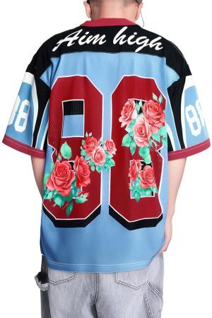 Concert Outfit Floral Print Jersey V Neck T-Shirt