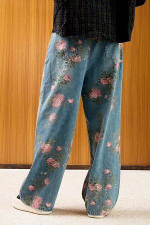 Concert Outfit Floral Print Straight Jeans