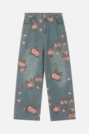Concert Outfit Floral Print Straight Jeans
