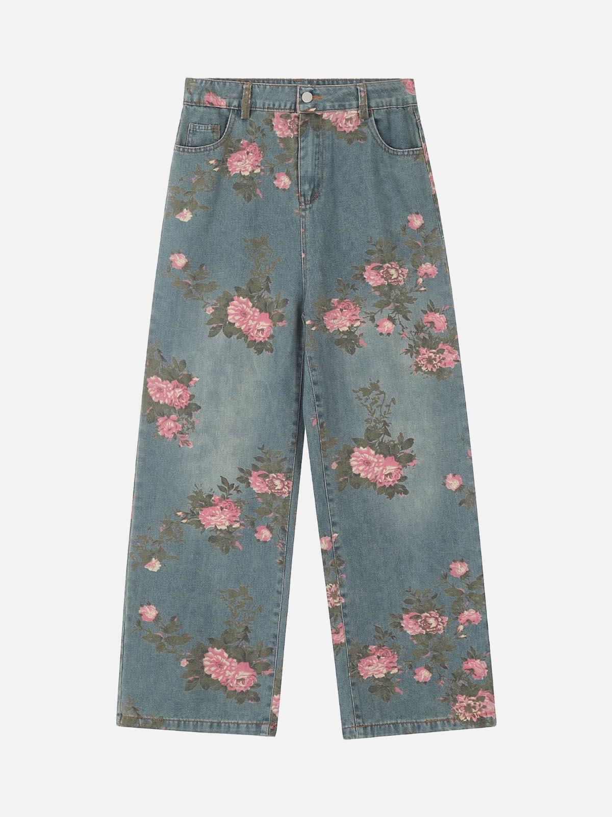 Concert Outfit Floral Print Straight Jeans Concert Outfit Floral Print Straight Jeans