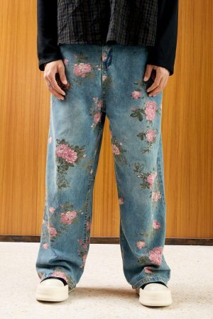 Concert Outfit Floral Print Straight Jeans