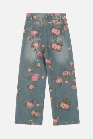 Concert Outfit Floral Print Straight Jeans