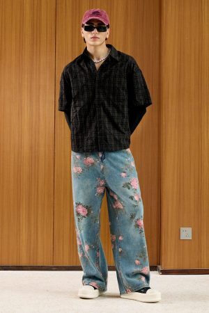 Concert Outfit Floral Print Straight Jeans