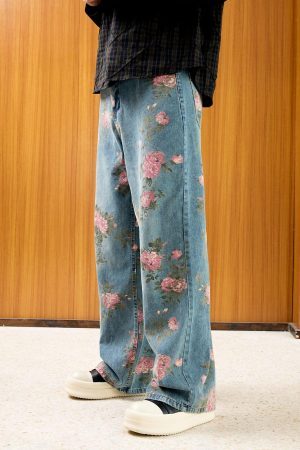 Concert Outfit Floral Print Straight Jeans