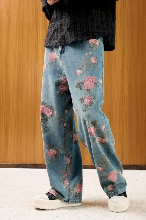 Concert Outfit Floral Print Straight Jeans