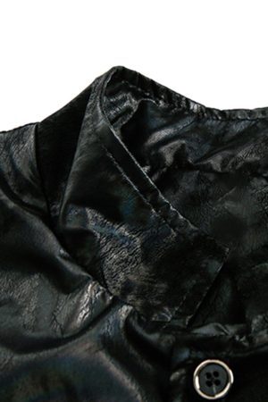 Concert Outfit Floral Stand Collar Leather Jacket