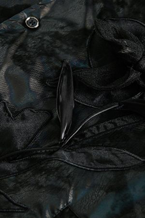 Concert Outfit Floral Stand Collar Leather Jacket