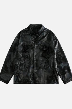 Concert Outfit Floral Stand Collar Leather Jacket