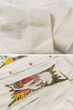 Concert Outfit Flower Patchwork Embroidery Denim Jacket