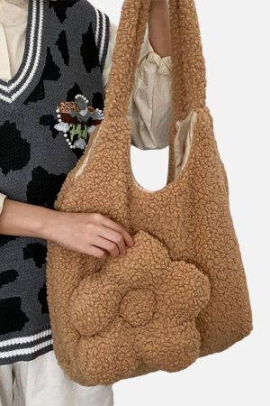 Concert Outfit Flower Sherpa Bag