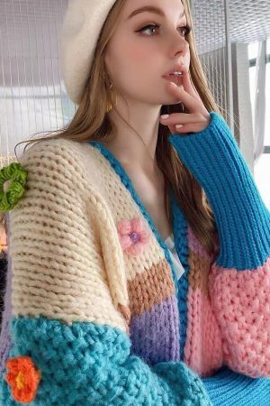 Concert Outfit Flowers Embroidery Oversized Sleeves Cardigan