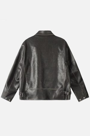 Concert Outfit Fold-Over Washed Faux Leather Jacket