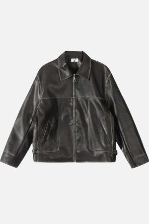 Concert Outfit Fold-Over Washed Faux Leather Jacket