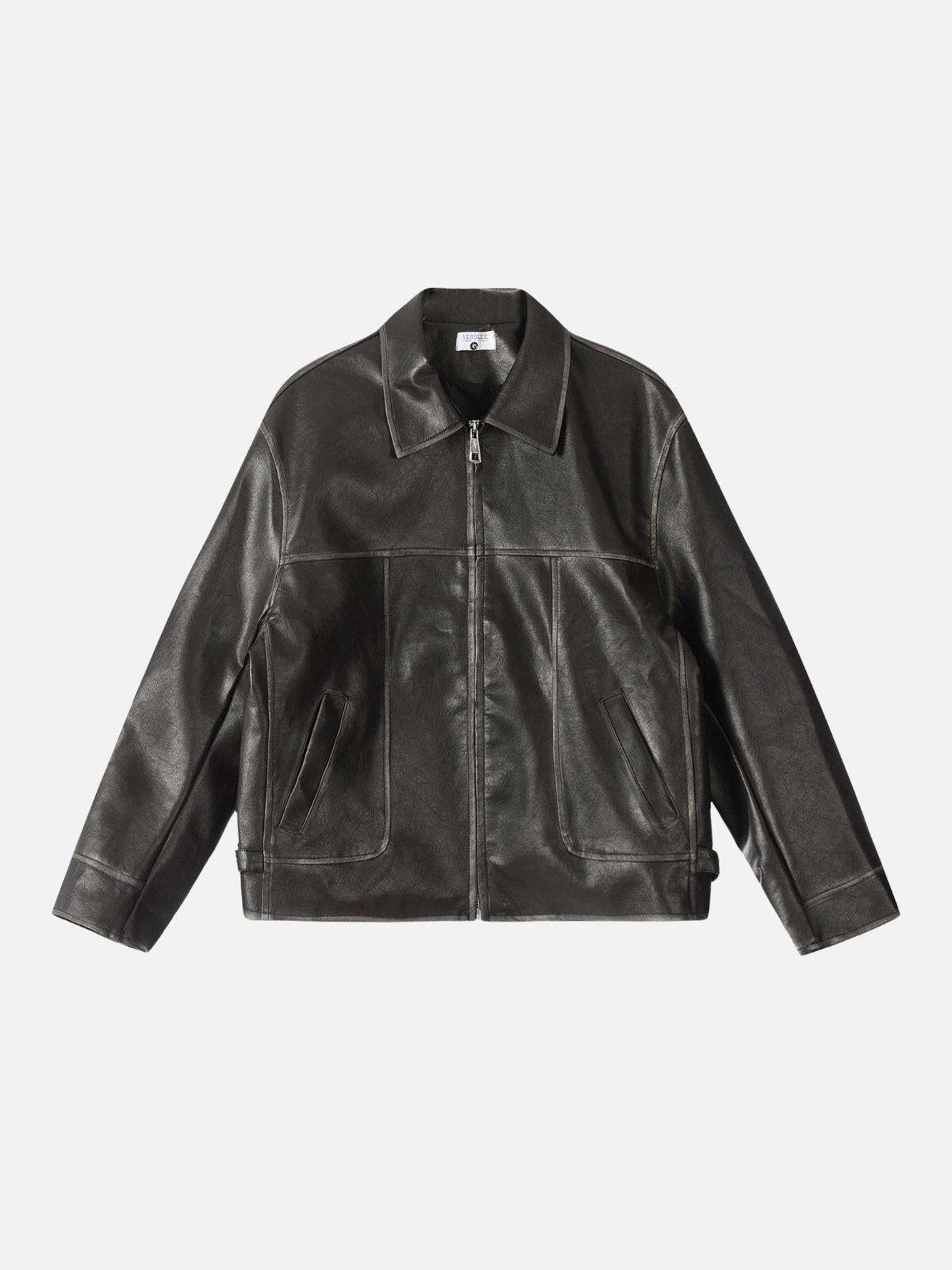 Concert Outfit Fold-Over Washed Faux Leather Jacket Concert Outfit Fold-Over Washed Faux Leather Jacket